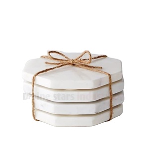 Ensemble de 4 sous-verres d'hôtel de haute qualité en bois d'acacia et marbre, verres décoratifs de style classique à faible coût - Product Image 1