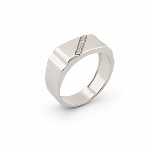 925 Sterling <b>Silver</b> <b>Mens</b> Diagonal Diamond Accent <b>Ring</b> High Polish Modern Minimalist Band Design Wedding Party Daily Wear Fine Je - Product Image 3