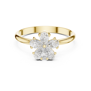 Bague en or jaune avec diamants en forme de poire et grappe florale pour femme, bague de fiançailles florale en moissanite, bijoux en or fin - Product Image 2