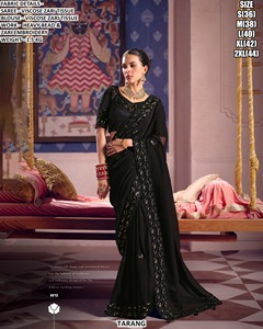 Sari Tradicional Negro Zafiro de Viscosa con Zari, que Absorbe la Humedad, Antiarrugas, para Fiestas y Diwali - Product Image 1