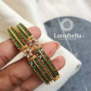 Green AD Jade Bangles 2x6-Trendy Cuff Charm Bracelets with Zircon and Pearl - Product Image 1