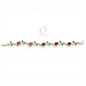 18K Gold Plated Zircon Tulip Chain Link <b>Bracelet</b> <b>Red</b> Stone Brass Bangle for Women Anniversary Gift Jewellery Wholesale - Product Image 2