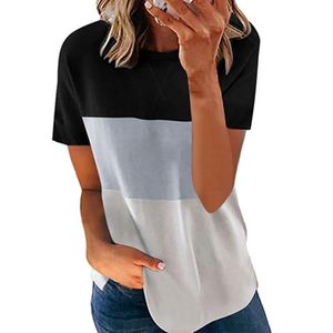 Camiseta de Manga Corta con Cuello Redondo y Bloques de Color para Mujer, Corte Holgado, Informal, para Primavera y Verano, 100% Algodón, Tejido Jersey Transpirable - Product Image 3