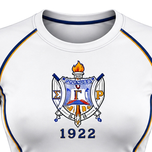 Camiseta de Compresión Sigma Gamma Rho para Mujer, con Logotipo Personalizado de la Hermandad Griega, Elástica, Deportiva, de Manga Corta, para Entrenamiento en el Gimnasio, Venta al Por Mayor - Product Image 3