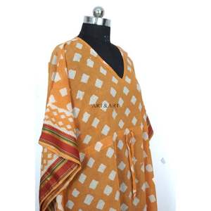 Vestido Largo Kaftan con Estampado Artesanal de Jaipur, Vestido Maxi de Algodón con Borde, Vestido de Verano con Cuello en V para Ella, Regalo de Halloween, Vestido de Playa - Product Image 4