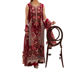 Robe longue indienne rouge brodée pour femme, style Kurta, avec motif floral, idéale pour les mariages et les fêtes traditionnelles, coupe ample en rayonne - Product Image 5