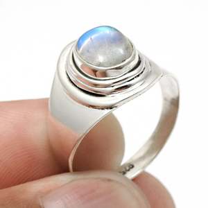 Premium Quality Oval Cut Rainbow <b>Moonstone</b> Gemstone <b>Ring</b> Made From Solid 925 Sterling Silver Bohemian Style Handmade Jewelry - Product Image 3