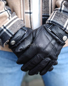Guantes de Cuero Premium para Hombre, Guantes de Invierno Cálidos con Forro Térmico de Felpa, Guantes de Motociclista de Piel de Oveja Genuina, Suaves, Venta al Por Mayor - Product Image 4