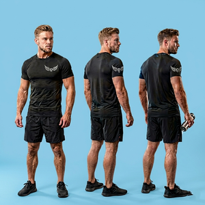 T-shirt Homme Slim Fit Noir à Manches Courtes Col Rond Sportif Uni en Jersey Tricoté Spandex/Polyester 180 Grammes Respirant Séchage Rapide - Product Image 5