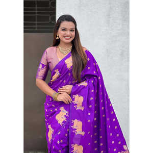 Sari en Soie Douce Violette Elite Weaves avec Bordure Nandi et Double Broderie Zari – Élégance du Soir - Product Image 5