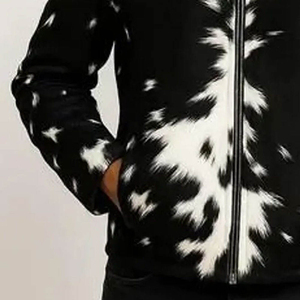 Chaqueta Trucker de Cuero con Estampado de Vaca para Hombre, Negra y Blanca, de Piel Vacuna Genuina, Estilo Denim, Moda Urbana, Ropa Exterior Premium - Product Image 4