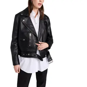 Customized NEW WOMEN GENUINE SHEEP LEATHER BLACK SLIM FIT Custom chenille embroidery leather sleeve