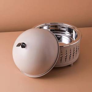 Moderno calentador de alimentos tipo chafing dish blanco con tapa de cúpula, de acero inoxidable, elegante, para catering, buffet, hecho a mano, apilable - Product Image 1
