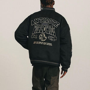 Blouson universitaire personnalisé en laine et cuir, respirant, coupe-vent, chauffant, à capuche, avec écussons brodés en chenille, double boutonnage, pour l'hiver - Product Image 2