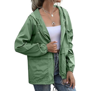 <b>Women's</b> Customized Woven Lightweight Waterproof Raincoat Hooded Windbreaker <b>Jacket</b> Adjustable Fit Multiple Pockets Outdoor Use - Product Image 3