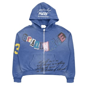 Oversized Crop Zip-Up <b>Hoodie</b> With Brand Name Print And Front Pocket Streetwear Men Hooded Sweatshirt <b>American</b> Fashion USA Style - Product Image 4