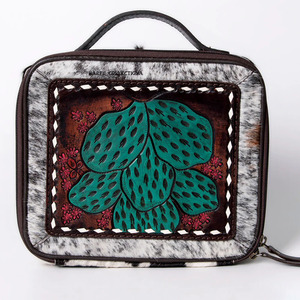 Pochette en cuir de vachette style western pour femme avec motif cactus gravé, fermeture éclair, organiseur de maquillage et de voyage - Product Image 2