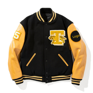 Veste universitaire noire pour homme Urban Crust, manches en PU jaunes, patch brodé tigre, à capuche, séchage rapide, respirante, vêtement décontracté d'hiver - Product Image 1