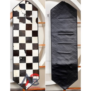 New Handmade Genuine Cowhide Leather Table Runner Black & White Checkered Patchwork Western Style Home Decor Dining Table Mat - Product Image 1