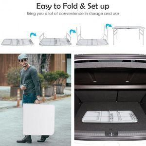 Tavolo da Campeggio Pieghevole in Alluminio con Maniglia per il Trasporto, Set di 2 Pezzi, Bianco - Product Image 2