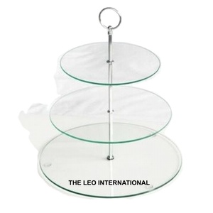 Decoración de boda de vidrio transparente de lujo, soporte de pastel de metal de 2 niveles, suministros de fiesta, venta al por mayor - Product Image 1