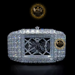 Reloj Mecánico de Lujo Estilo Hip Hop para Hombre, Rectangular, con Esfera Blanca de Moissanita, Diseño Hueco, con Puntero - Product Image 1