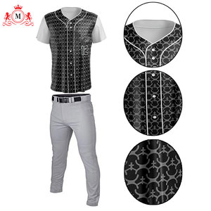 Ensemble uniforme de baseball pour hommes avec maillot à motifs noirs et pantalon gris, en polyester respirant pour adultes - Product Image 5