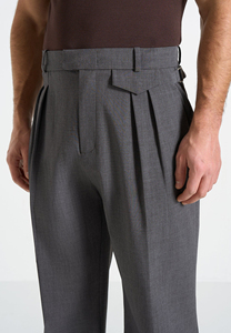 Pantalon formel plissé taille haute pour homme, coupe droite, infroissable, en mélange de laine mi-lourde, gris, style automne - Product Image 3