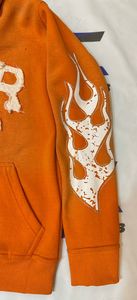 Sweat à capuche tendance en molleton de coton pour homme, style streetwear, effet vieilli, broderie, délavé soleil, avec impression sérigraphiée et contour en strass - Product Image 4