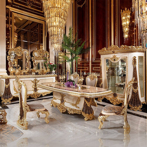 ชุดโต๊ะรับประทานอาหารรูปวงรีแกะสลักหรูหรา Imperial The Mocoto สีทองโบราณ เฟอร์นิเจอร์ไม้สำหรับบ้าน โรงแรม วิลล่า คอลเลคชั่น - Product Image 5