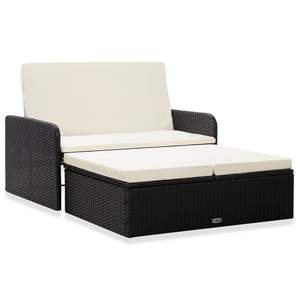 Adjustable Armrest Black Pe <b>Rattan</b> Garden <b>Sofa</b> Set Medium Outdoor Furniture <b>2</b> <b>Seater</b> Contemporary Design - Product Image 1