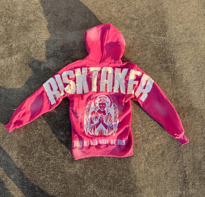 Sweat à capuche personnalisé OEM unisexe, coupe oversize, style streetwear, imprimé motif ange au dos, rouge, noir, rose, en polyester tricoté respirant, idéal pour l'automne - Product Image 5