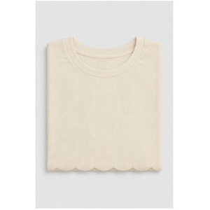 Camiseta de Mujer Color Marfil con Cuello Redondo, Manga Tres Cuartos, Corte Regular y Dobladillo Festoneado WTS-0052 - Product Image 5