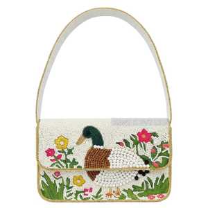 กระเป๋าถือทำมือ MS Handicraft สีตามสั่ง รูปทรงสี่เหลี่ยมผืนผ้า ประดับลูกปัดแก้วสีขาว ลายดอกเป็ด สไตล์โบโฮ แฟชั่นสำหรับผู้หญิง - Product Image 1
