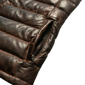 Chaleco de Cuero Genuino para Hombre, Acolchado, Marrón, Sin Mangas, Chaqueta de Plumón, Chaleco Abrigado para Invierno - Product Image 3