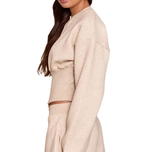 High Quality Beige Women's Professional Solid <b>Knitted</b> Sweatshirt & Wide Leg Pants <b>Set</b> Breathable Button Up Crop Top & Pants <b>Set</b> - Product Image 3