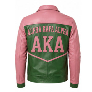 เสื้อแจ็คเก็ตหนัง Alpha Kapa Alpha หรือที่เรียกว่าเสื้อแจ็คเก็ตแฟชั่นสำหรับชมรมนักศึกษาสีชมพูเขียวสไตล์กรีก - Product Image 6