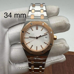 Reloj de Lujo de Edición Limitada de Acero Bicolor Oro Rosa de 34 mm con Esfera Blanca Texturizada, Visualización de Fecha, Bisel Octogonal, Movimiento Automático ETA - Product Image 1