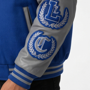 Turn Down Collar Varsity <b>Jacket</b> <b>Men</b> Embroidered Patches Baseball <b>Jackets</b> Leather Sleeve Patches Wool Varsity <b>Jacket</b> <b>Men's</b> - Product Image 5