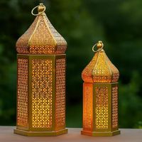 Nouvelle Arrivée Lanterne Marocaine Dorée en Fer Porte-Bougie Suspendu Décoration Maison Personnalisable Métal Découpé Fait Main Écologique