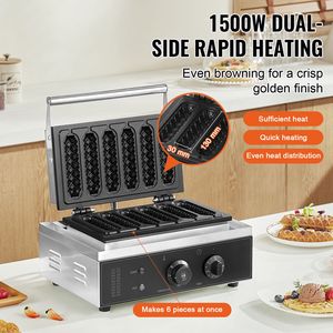 Macchina per Waffle Commerciale da 1500W in Acciaio Inossidabile Antiaderente, 6 Piastre per Waffle a Forma di Mais e Hot Dog - Product Image 2