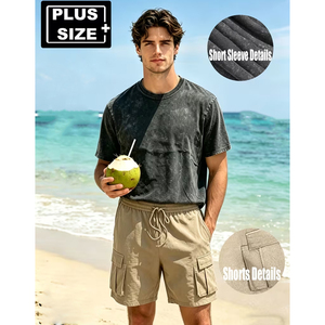 Men 2 Piece Outfit Manufacturer Cotton T Shirt Cargo Shorts Summer Casual OEM ODM <b>Bulk</b> Wholesale - Product Image 2