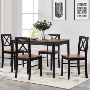 Set da Pranzo in Legno Massello Sostenibile per Casa e Ristorante, Ecologico, Colore Marrone Chiaro con Dettagli in Metallo Nero - Product Image 1