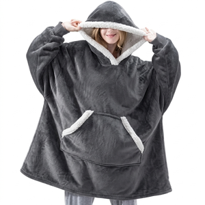 Sudadera con Capucha Extra Grande para Mujer, de Forro Polar, Manga Larga, Color Sólido, Abrigo Tipo Manta Cálido para Invierno con Bolsillos - Product Image 4