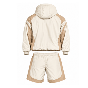 <b>Mens</b> Neutral Two Tone Nylon Quarter Zip <b>Hoodie</b> Shorts Set Lightweight Athletic <b>Running</b> Training Gym Casual Sports Outfit - Product Image 2