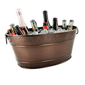 Refroidisseur à vin classique galvanisé, bac à boissons de table, porte-vin pour seau, refroidisseur à vin en forme de bateau pour cocktails, avec poignée en bois - Product Image 2