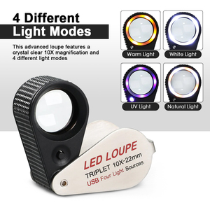 แว่นขยาย LED 10 เท่า พร้อมไฟ 4 โหมด สำหรับตรวจสอบอัญมณี ตรวจสอบเครื่องประดับ ตัวเรือนโลหะ (OEM) - Product Image 4