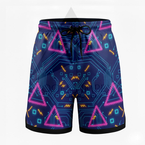 Shorts de Playa para Hombre con Estampado Geométrico, Secado Rápido, Poliéster, Cordón Ajustable, Casuales - Product Image 1