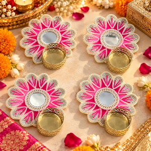 Good Quality Trendy Vintage Style Pink Color With Beads <b>Flower</b> Shape Tea Light <b>Candle</b> Holder for Diwali Festive Decoration - Product Image 6