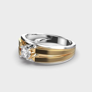 Anillo de Dos Tonos con Moissanita Redonda de 4MM para Hombre, Plata 925 con Baño de Rodio, Regalo de Aniversario de Bodas o Fiesta para un Amigo - Product Image 2